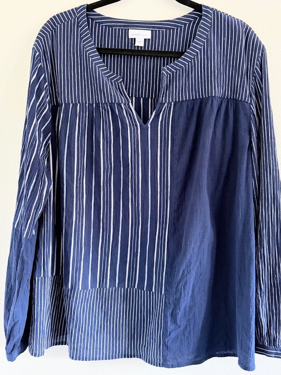 J. Jill Tops - J. Jill Navy and White Striped Patchwork Tunic